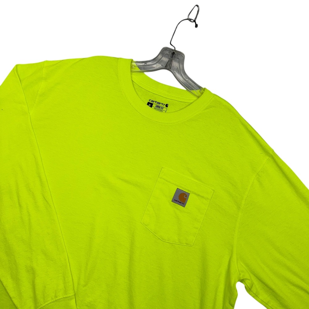 Carhartt Long Sleeve Shirt Mens XL Neon Yellow Loose Fit Pocket Tee K126
